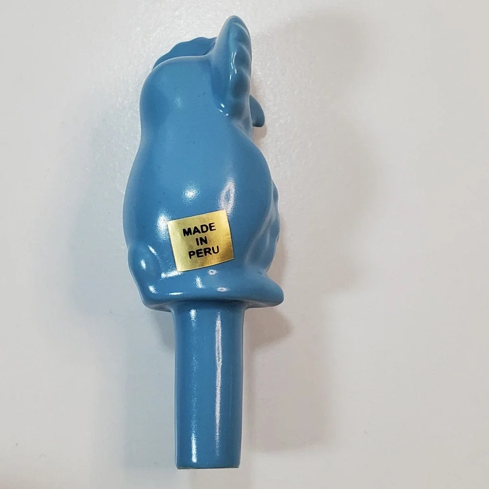 Artisian Blue Owl Ceramic Wine Bottle Stopper Topper Made in Peru Figurine